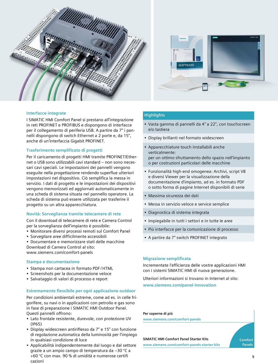 Trasferimento semplificato di progetti Per il caricamento di progetti HMI tramite PROFINET/Ethernet o USB sono utilizzabili cavi standard non sono necessari cavi speciali.