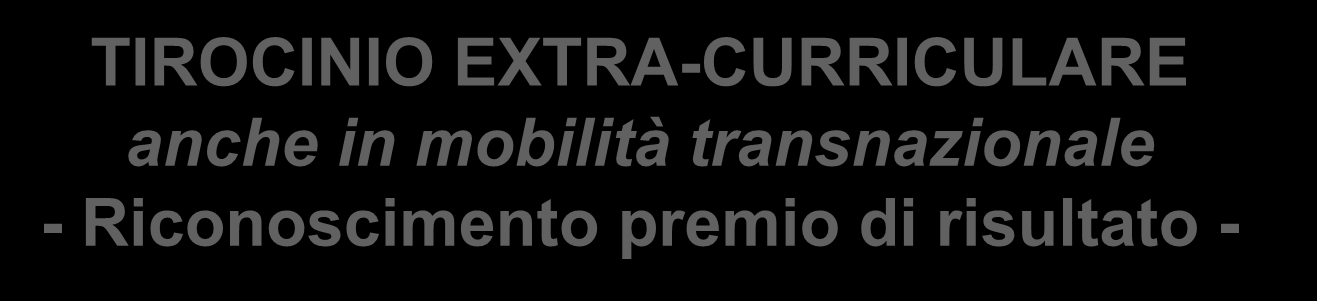 PROGRAMMA GARANZIA TIROCINIO EXTRA-CURRICULARE anche in mobilità transnazionale - Riconoscimento premio di risultato - II FASE AL 50% e 100% DELLA FREQUENZA TIROCINIO Tirocini