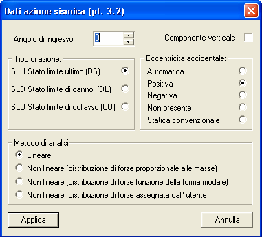 4. CDC=Gk (tamponamenti): il carico relativo ai tamponamenti è definito come quarto caso di carico dell archivio; i carichi relativi ai tamponamenti sono già presenti nel modello della struttura. 5.