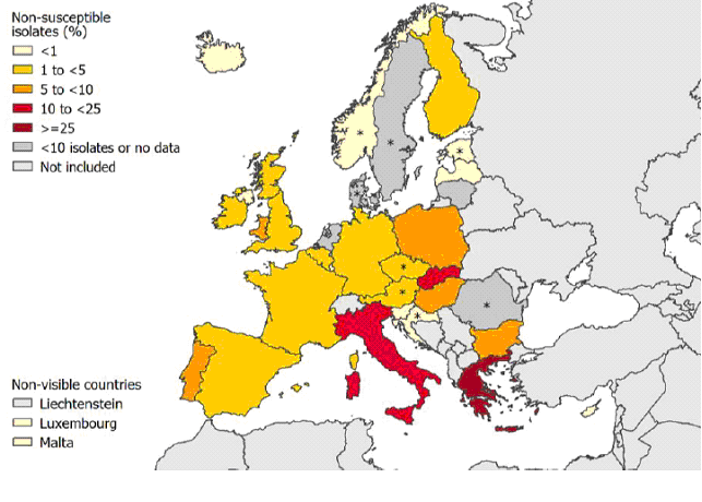 ospedali di fase acuta, ECDC PPS 2011-2012 4 Percentuale di isolati di