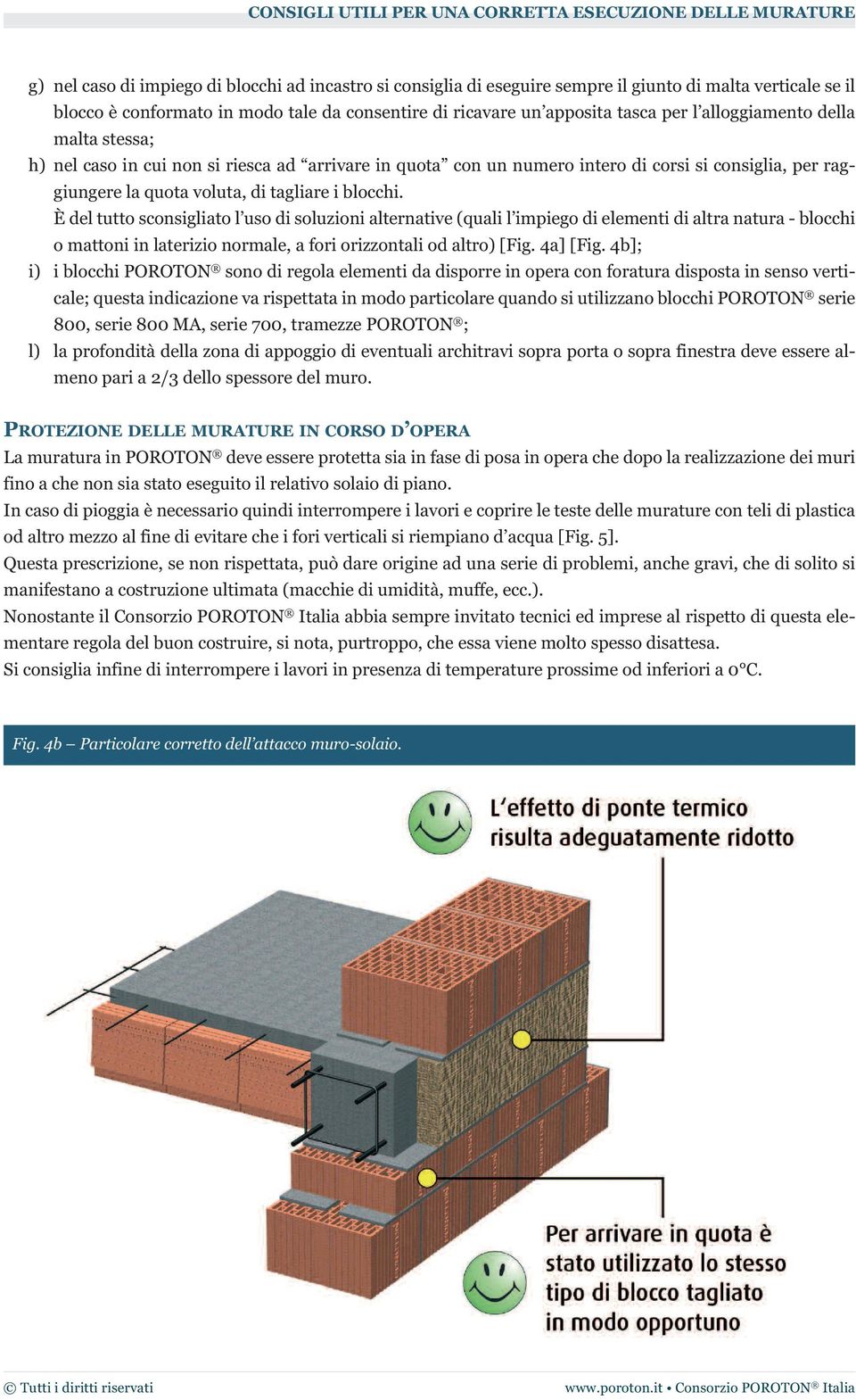 È del tutto sconsigliato l uso di soluzioni alternative (quali l impiego di elementi di altra natura - blocchi o mattoni in laterizio normale, a fori orizzontali od altro) [Fig. 4a] [Fig.