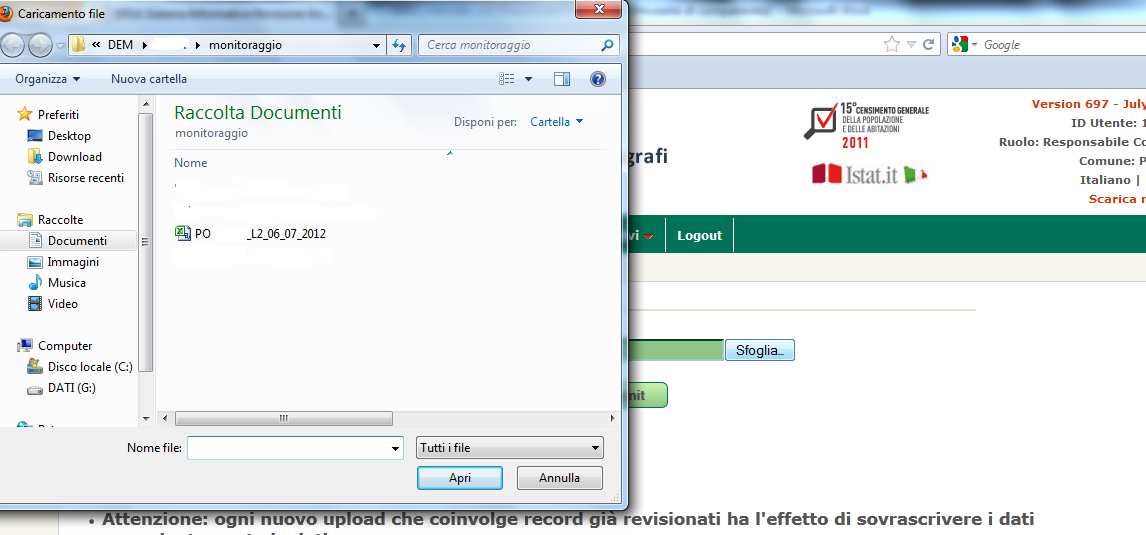 E opportuno prestare attenzione alle note riportate: Sono ammessi solo file con estensione.csv o.