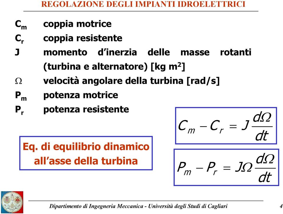 [rad/s] P m P r potenza motrice potenza resistente Eq.