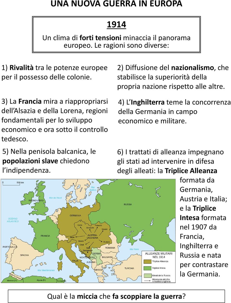5) Nella penisola balcanica, le popolazioni slave chiedono l indipendenza. 2) Diffusione del nazionalismo, che stabilisce la superiorità della propria nazione rispetto alle altre.