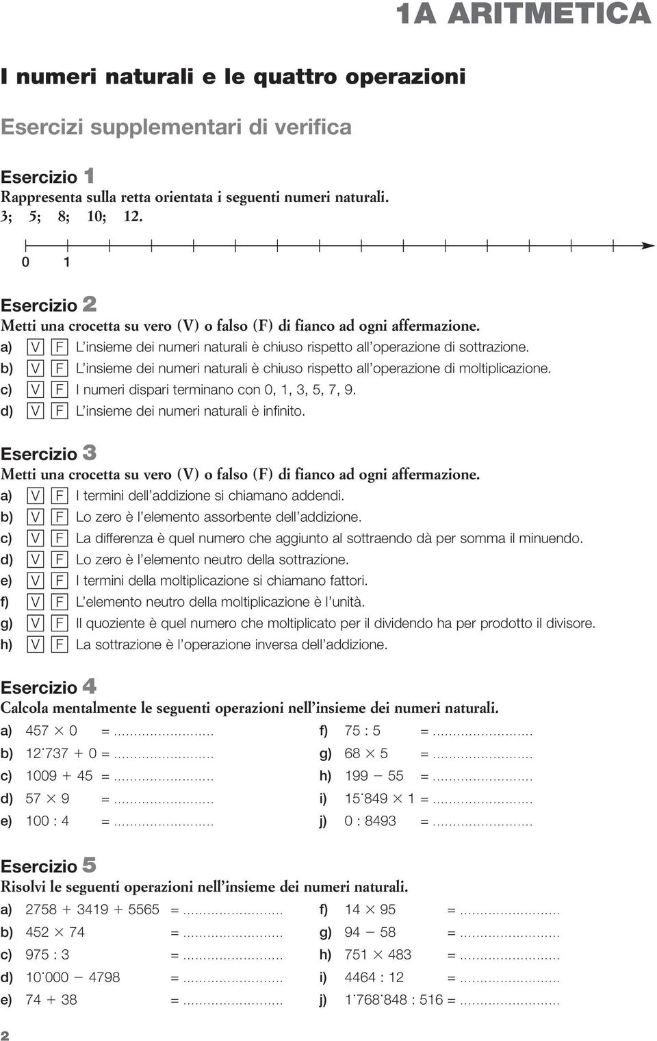 1a Aritmetica I Numeri Naturali E Le Quattro Operazioni Esercizi Supplementari Di Verifica Pdf Free Download