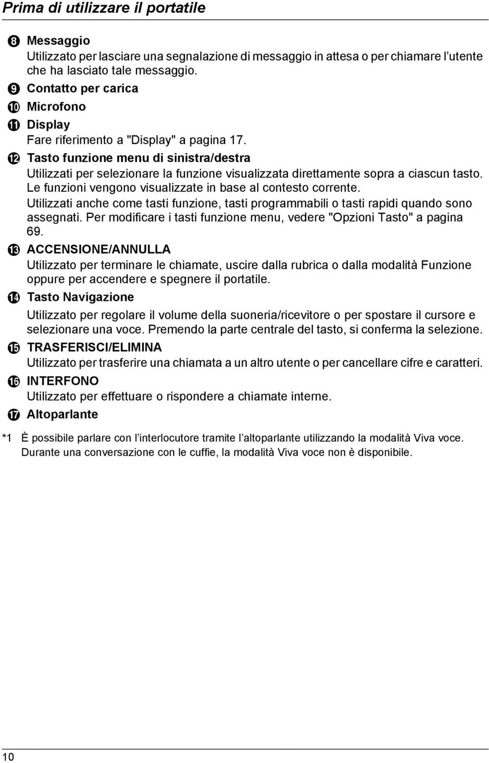 L Tasto funzione menu di sinistra/destra Utilizzati per selezionare la funzione visualizzata direttamente sopra a ciascun tasto. Le funzioni vengono visualizzate in base al contesto corrente.