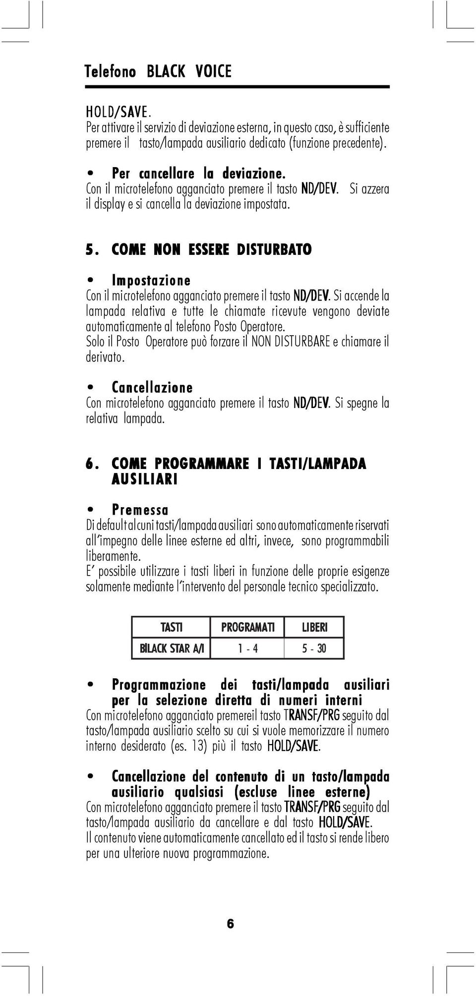 COME NON ESSERE DISTURBATO Impostazione Con il microtelefono agganciato premere il tasto ND/DEV.