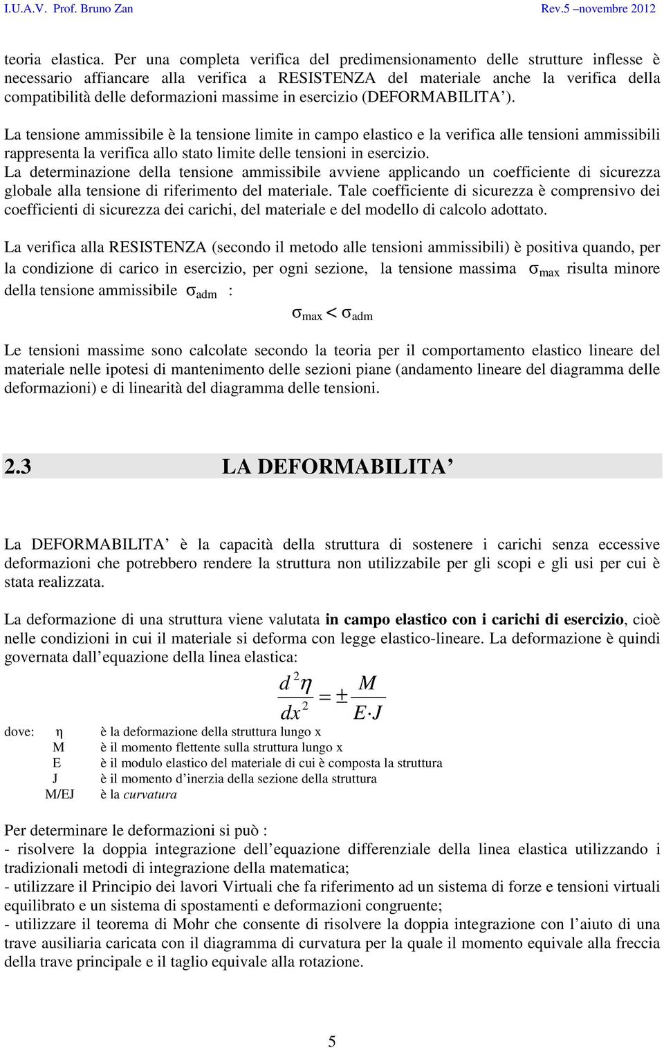 massime in esercizio (DEFORMABILITA ).