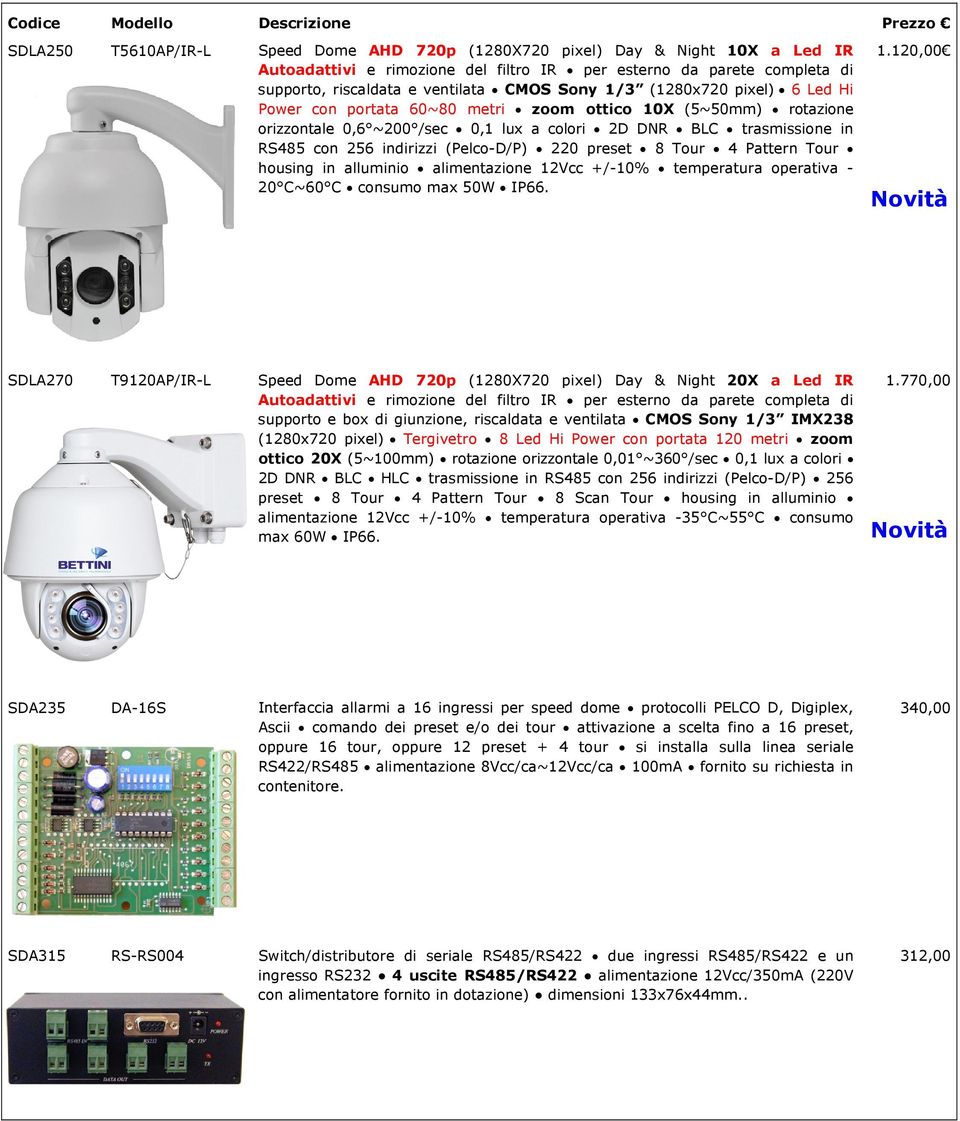 (Pelco-D/P) 220 preset 8 Tour 4 Pattern Tour housing in alluminio alimentazione 12