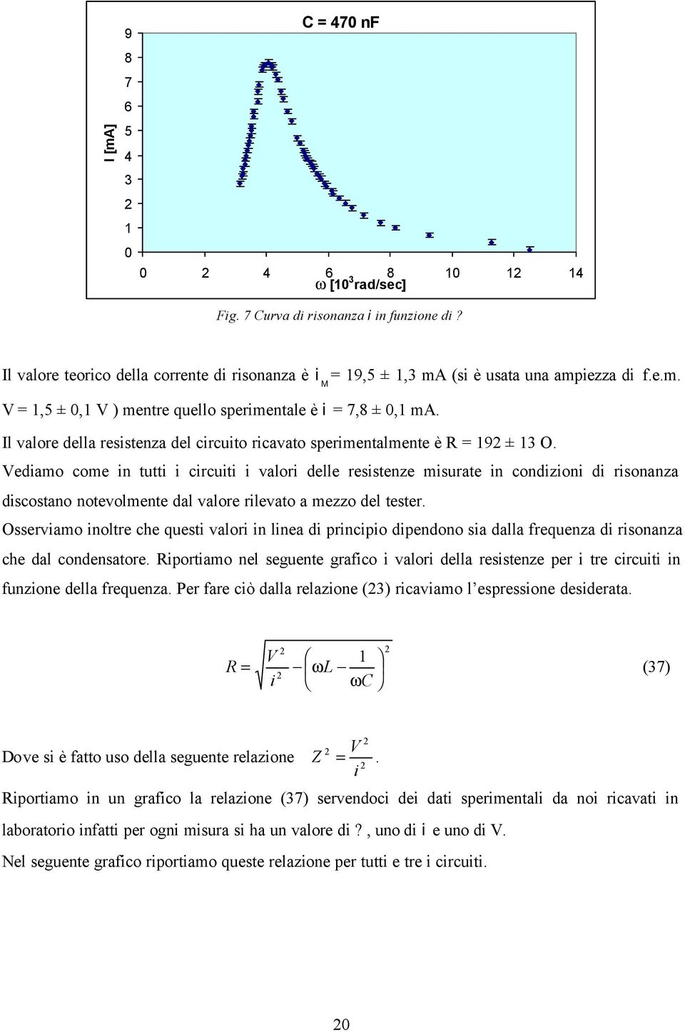 Il valore della resistenza del circuito ricavato sperimentalmente è R = 9 ± 3 O.