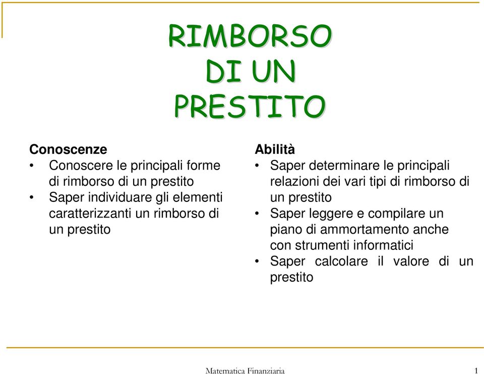 principali relazioni dei vari tipi di rimborso di un prestito Saper leggere e compilare un piano di