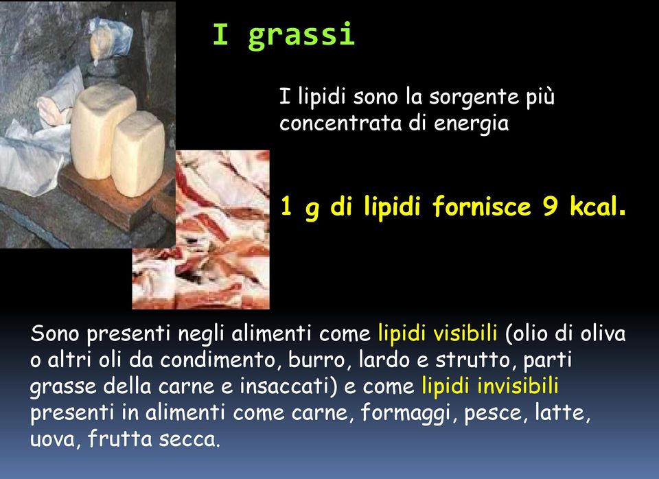 condimento, burro, lardo e strutto, parti grasse della carne e insaccati) e come