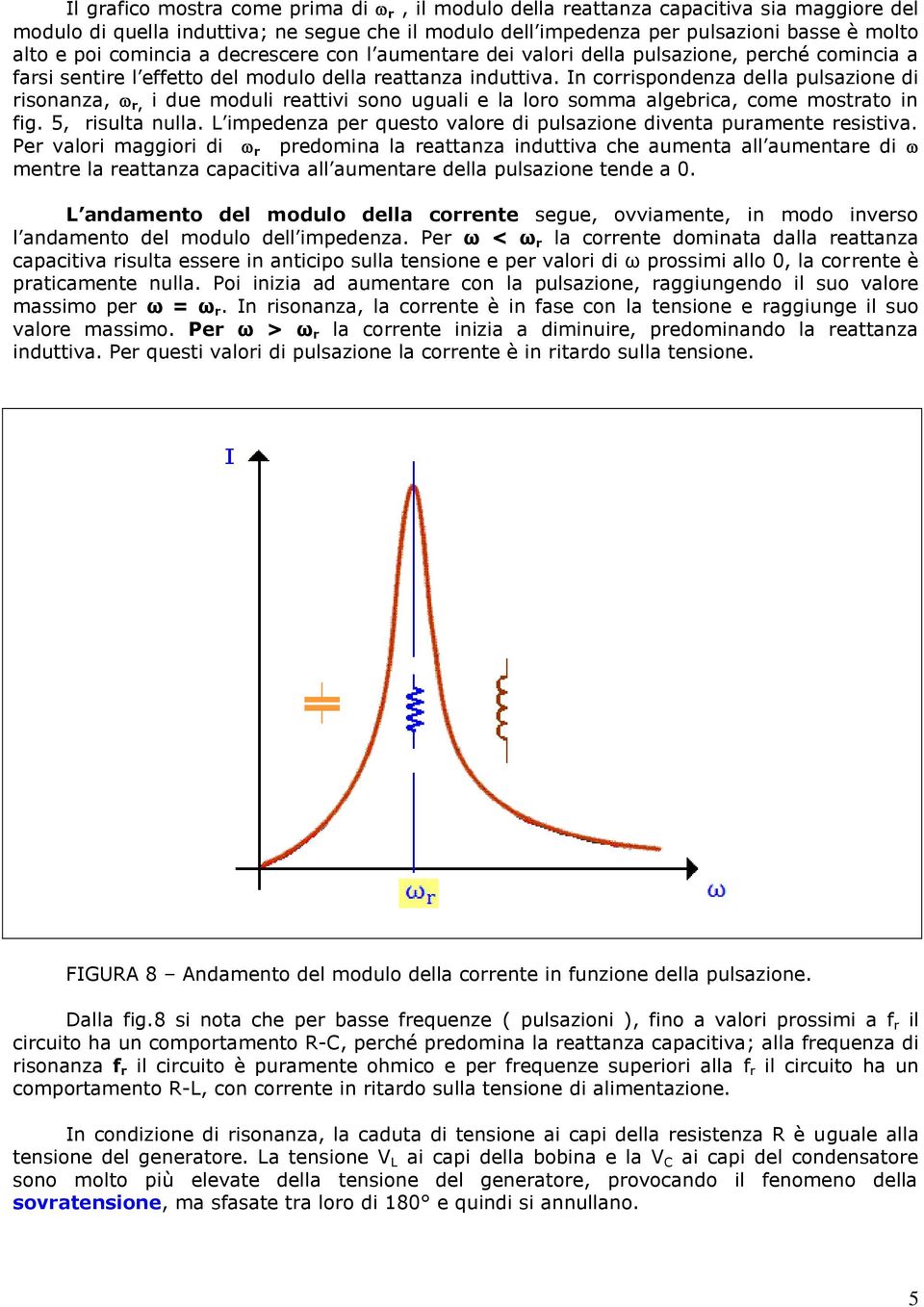 In corrispondenza della pulsazione di risonanza, r, i due moduli reattivi sono uguali e la loro somma algebrica, come mostrato in fig. 5, risulta nulla.