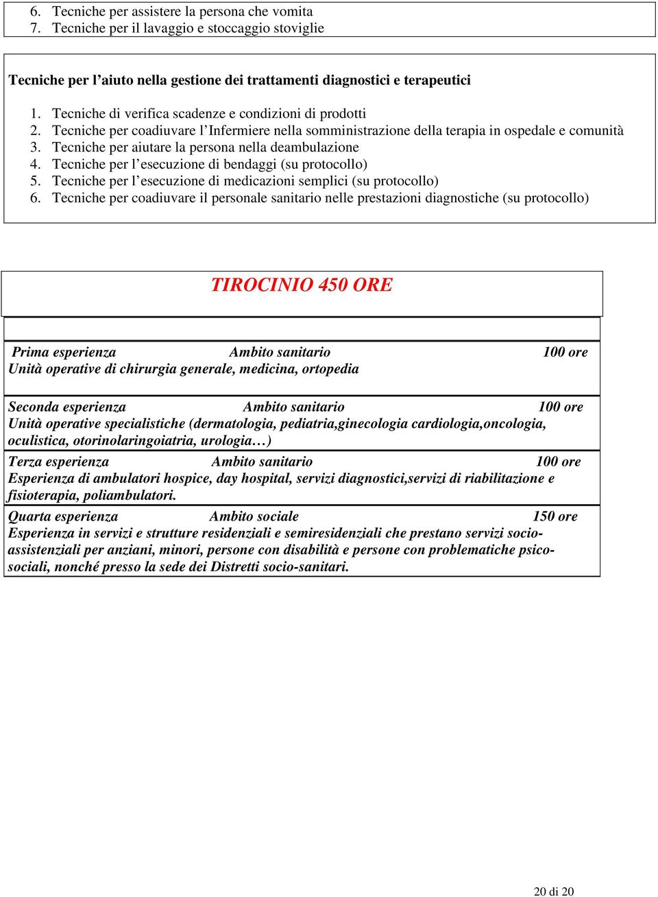 Tecniche per aiutare la persona nella deambulazione 4. Tecniche per l esecuzione di bendaggi (su protocollo) 5. Tecniche per l esecuzione di medicazioni semplici (su protocollo) 6.