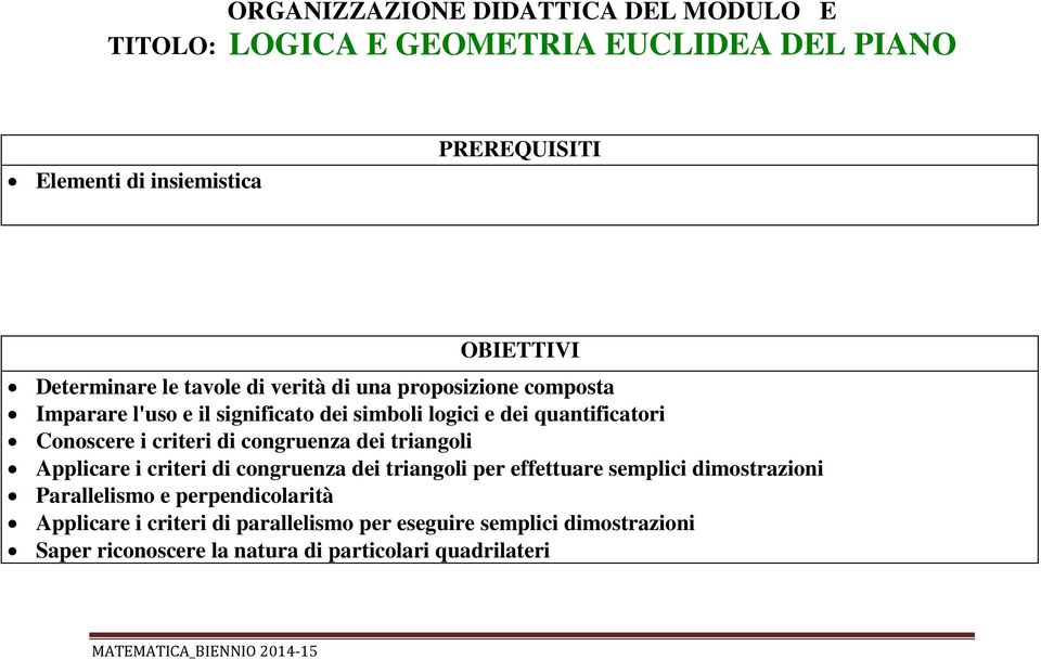 Conoscere i criteri di congruenza dei triangoli Applicare i criteri di congruenza dei triangoli per effettuare semplici dimostrazioni