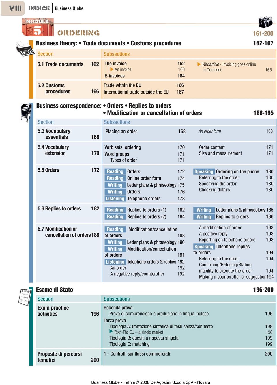 correspondence: Orders Replies to orders Modification or cancellation of orders 168-195 5.3 Vocabulary Placing an order 168 An order form 168 essentials 168 5.4 Vocabulary extension 170 5.
