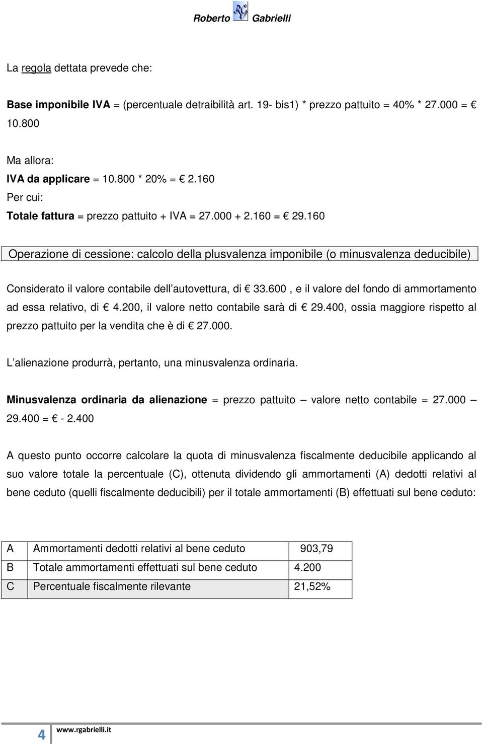 160 Operazione di cessione: calcolo della plusvalenza imponibile (o minusvalenza deducibile) Considerato il valore contabile dell autovettura, di 33.