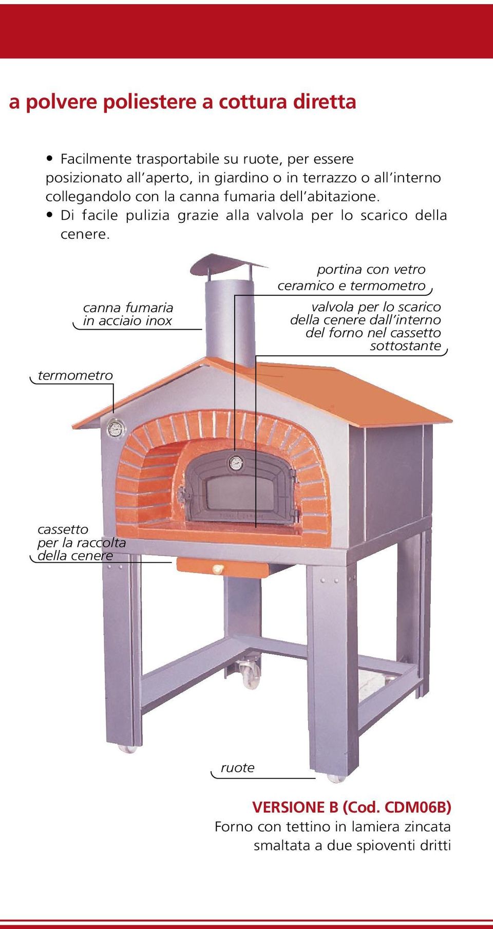 canna fumaria in acciaio inox portina con vetro ceramico e termometro valvola per lo scarico della cenere dall interno del forno nel cassetto