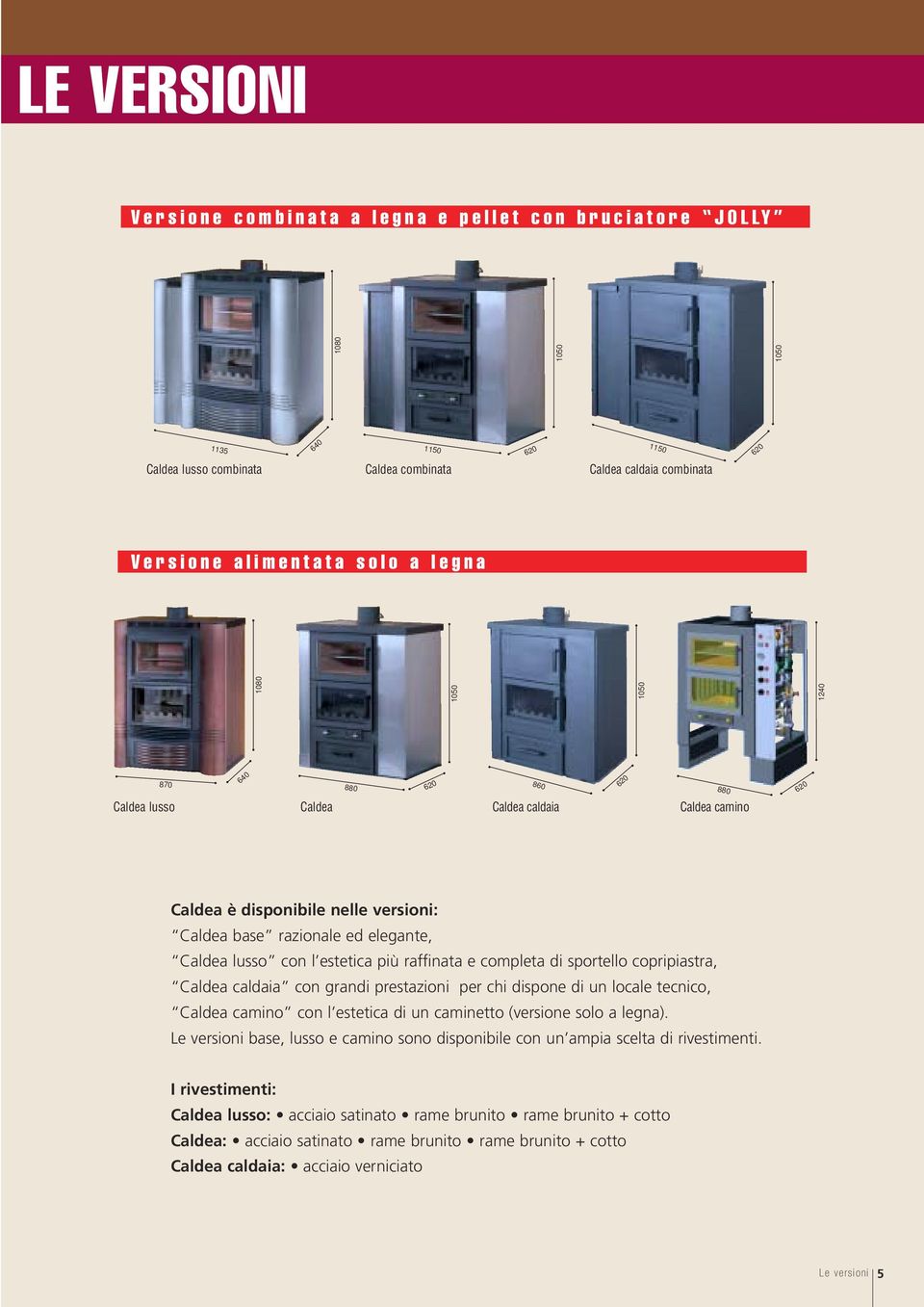 lusso con l estetica più raffinata e completa di sportello copripiastra, Caldea caldaia con grandi prestazioni per chi dispone di un locale tecnico, Caldea camino con l estetica di un caminetto