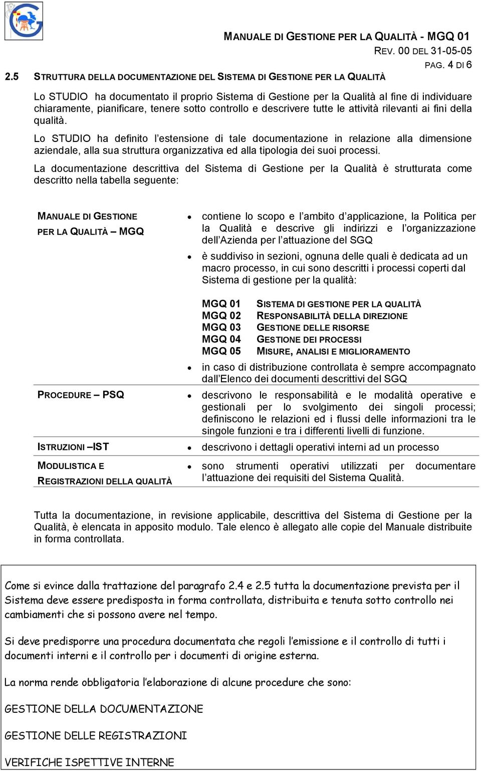 sotto controllo e descrivere tutte le attività rilevanti ai fini della qualità.