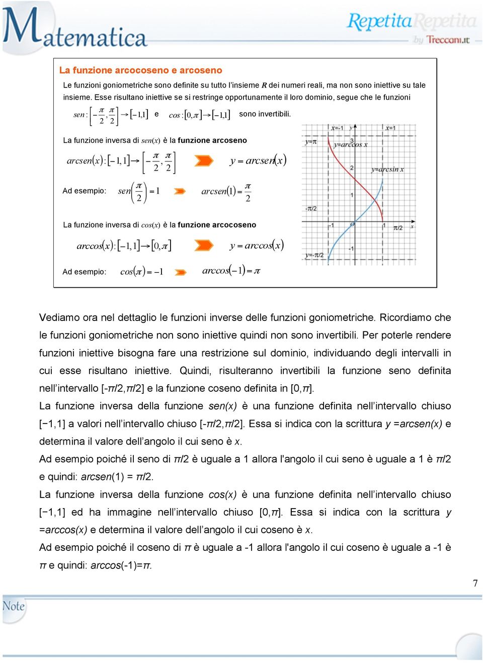 arcsen Ad esempio: π π 2 2 ( x) :[ 1,1], π 2 sen =1 arcsen y = arcsen( x) ( 1) sono invertibili.