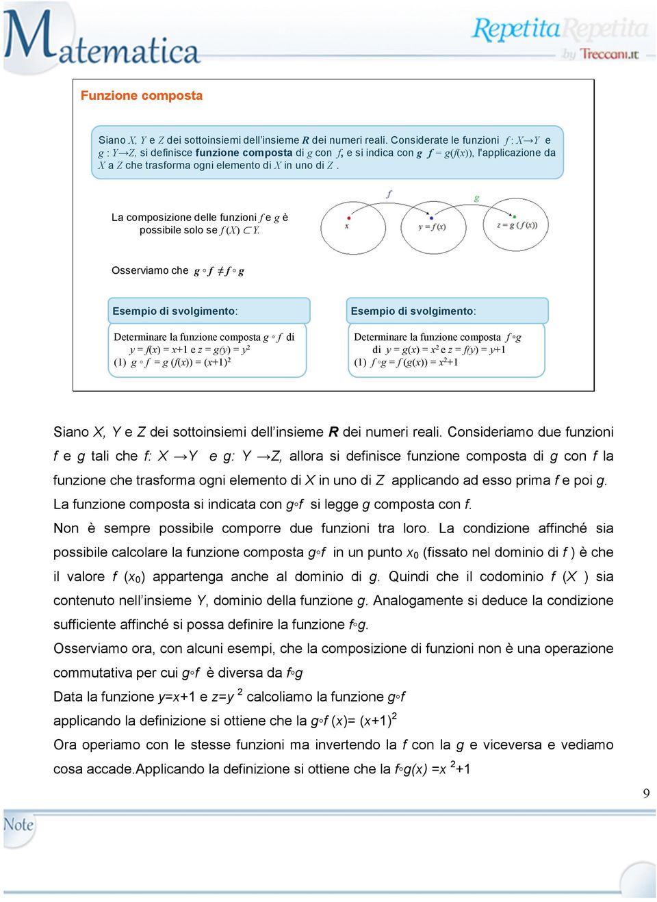 La composizione delle funzioni f e g è possibile solo se f (X) Y.