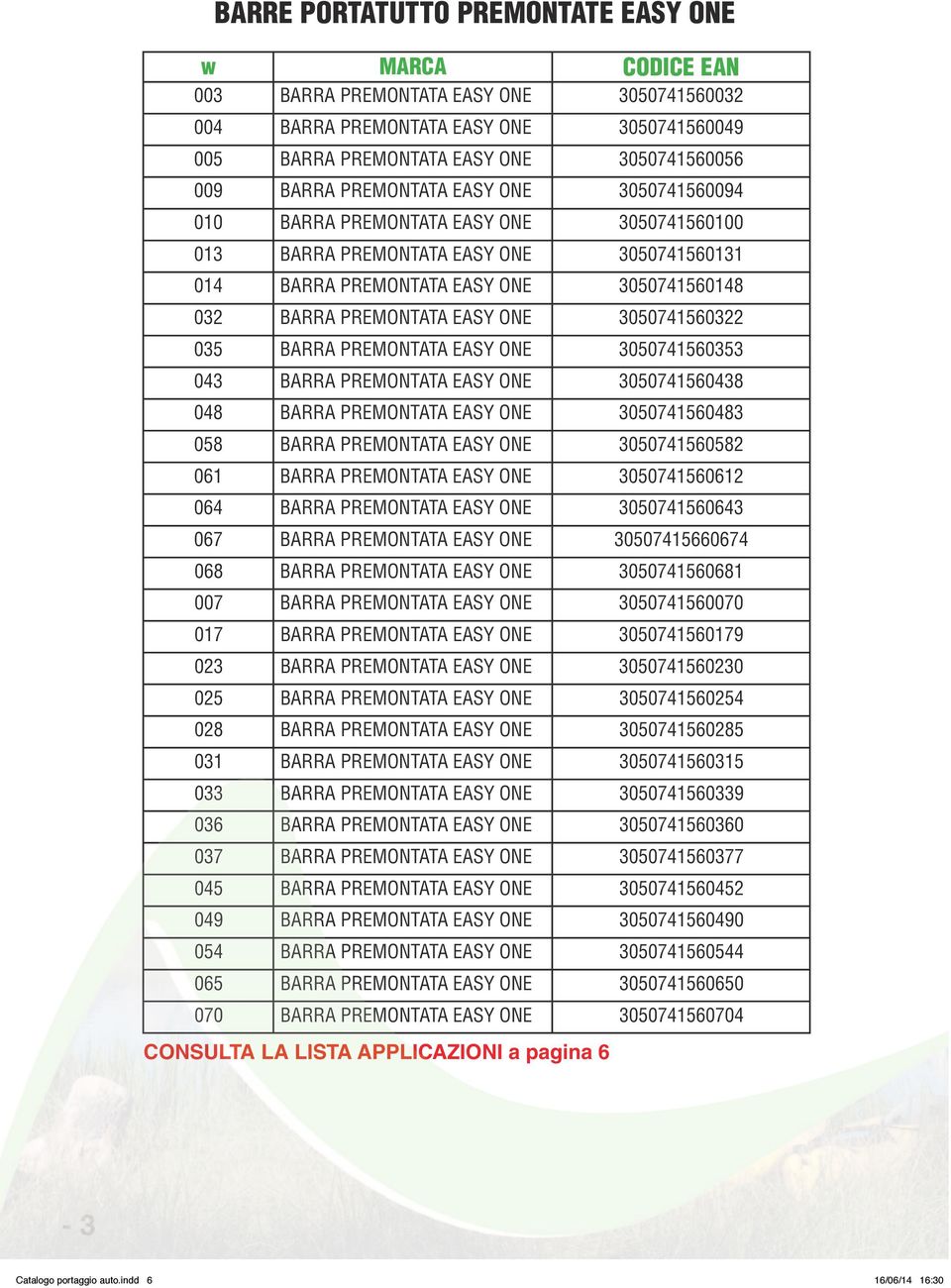 3050741560322 035 BARRA PREMONTATA EASY ONE 3050741560353 043 BARRA PREMONTATA EASY ONE 3050741560438 048 BARRA PREMONTATA EASY ONE 3050741560483 058 BARRA PREMONTATA EASY ONE 3050741560582 061 BARRA