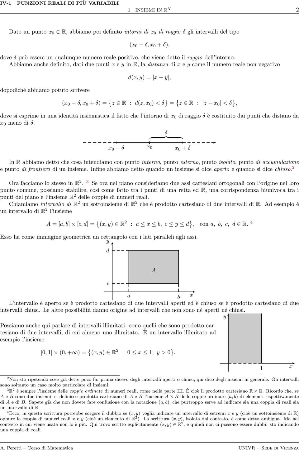 Abbiamo anche definito, dati due punti e in R, la distanza di e come il numero reale non negativo dopodiché abbiamo potuto scrivere d(,) =, ( 0 δ, 0 +δ) = { z R : d(z, 0 ) < δ } = { z R : z 0 < δ },