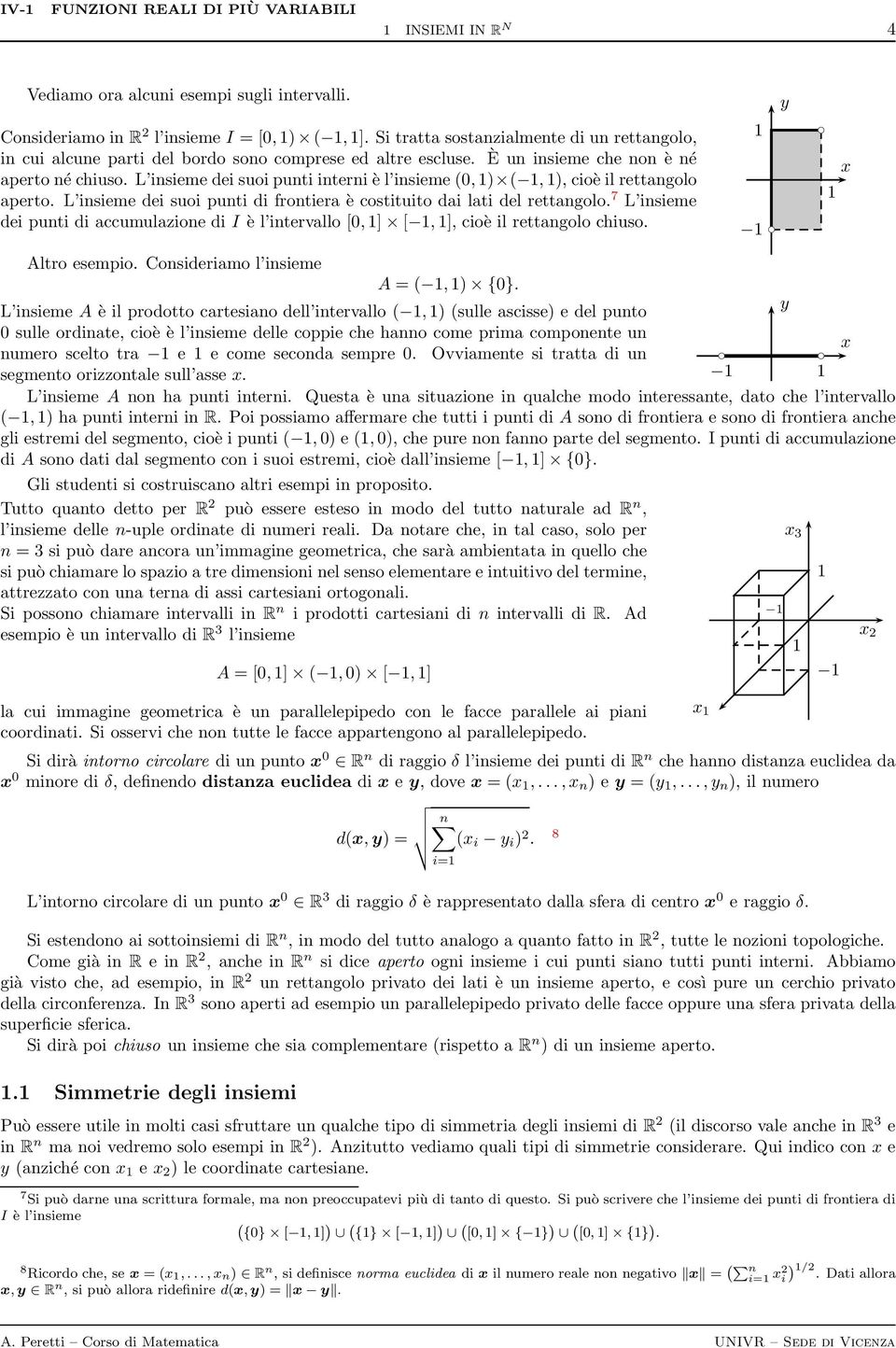 L insieme dei suoi punti interni è l insieme (0, ) (, ), cioè il rettangolo aperto. L insieme dei suoi punti di frontiera è costituito dai lati del rettangolo.