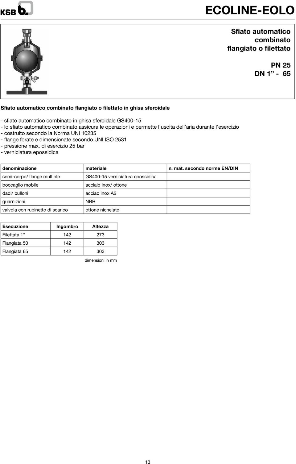 flange forate e dimensionate secondo UNI ISO 2531 - pressione max.