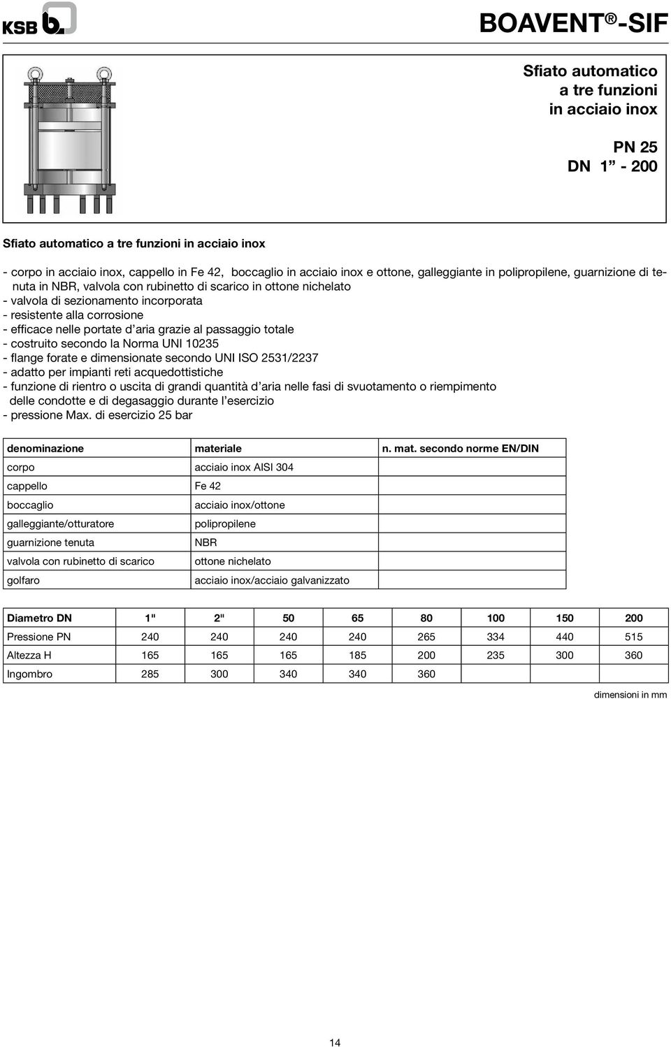 costruito secondo la Norma UNI 10235 - flange forate e dimensionate secondo UNI ISO 2531/2237 - adatto per impianti reti acquedottistiche - funzione di rientro o uscita di grandi quantità d aria