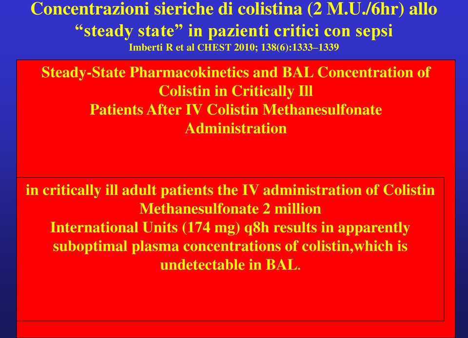 Pharmacokinetics and BAL Concentration of Colistin in Critically Ill Patients After IV Colistin Methanesulfonate