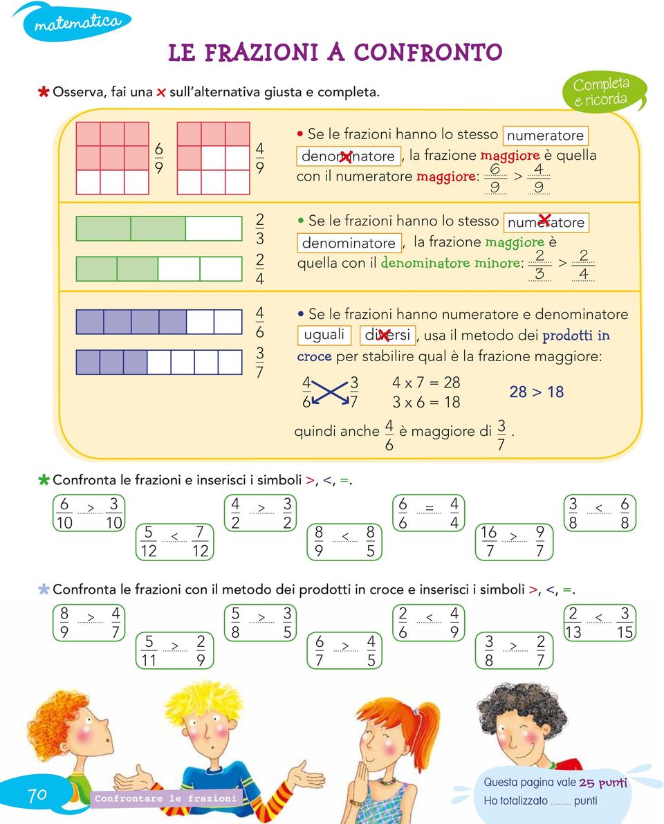 . >.. Se le frazioni hanno numeratore e denominatore uguali diversi, usa il metodo dei prodotti in croce per stabilire qual è la frazione maggiore: x = 8 x = 18 quindi anche è maggiore di.