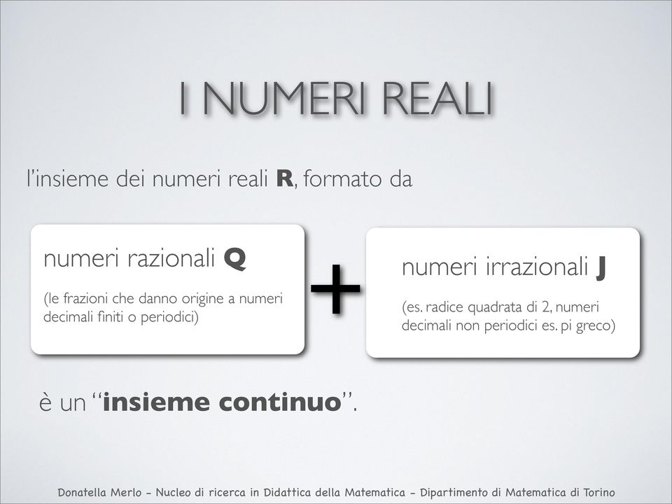 finiti o periodici) numeri irrazionali J (es.