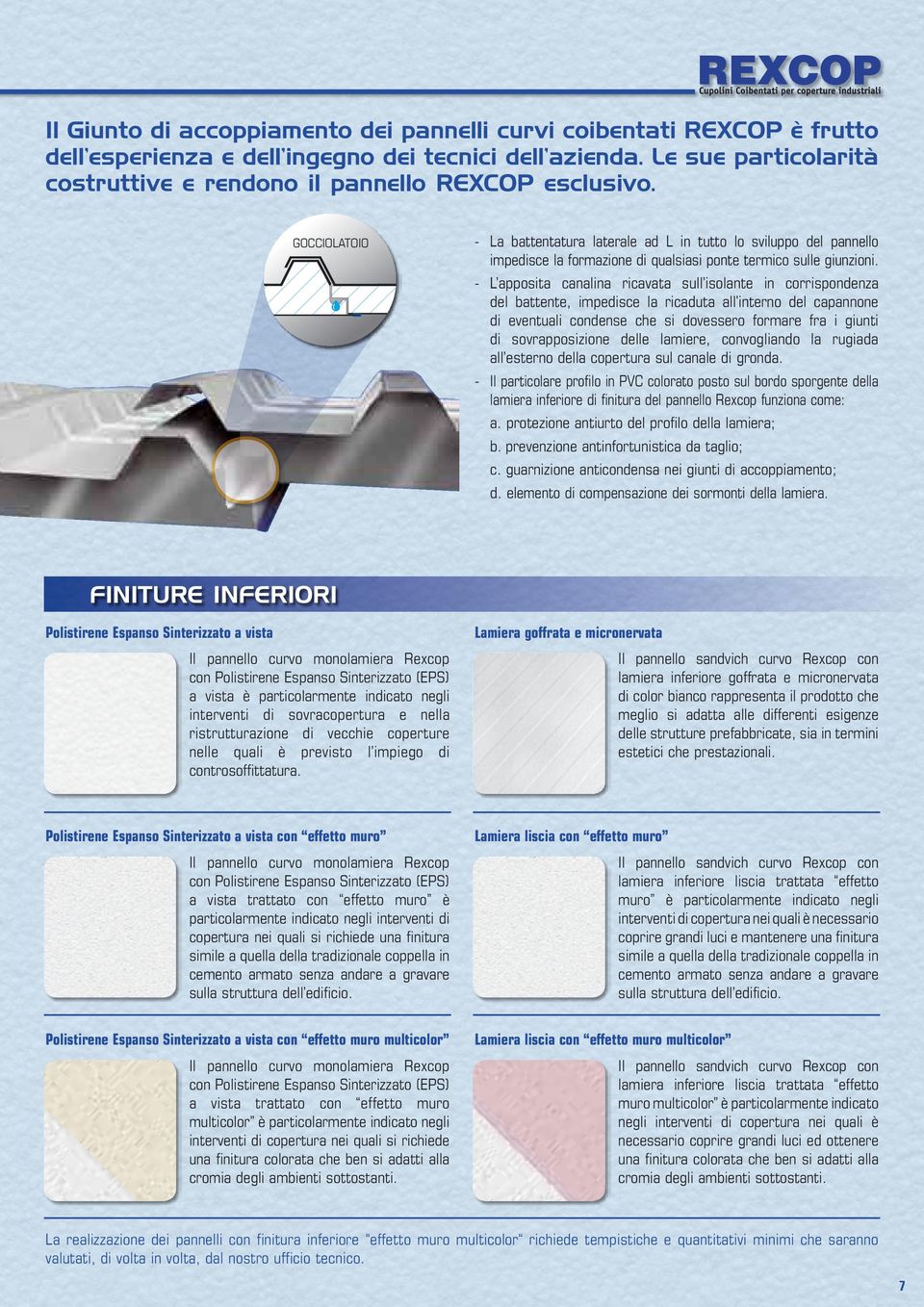 GOCCIOLATOIO - La battentatura laterale ad L in tutto lo sviluppo del pannello impedisce la formazione di qualsiasi ponte termico sulle giunzioni.