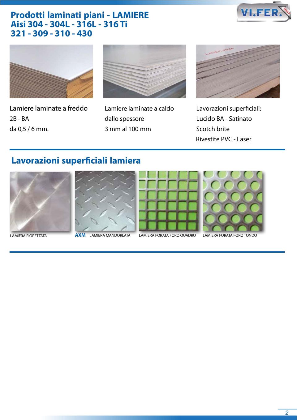 Lamiere laminate a caldo dallo spessore 3 al 00 Lavorazioni superficiali: Lucido BA -