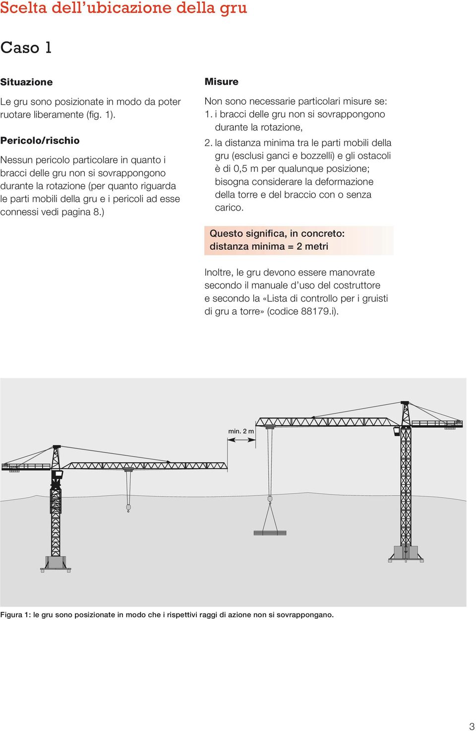 ) Misure Non sono necessarie particolari misure se: 1. i bracci delle gru non si sovrappongono durante la rotazione, 2.