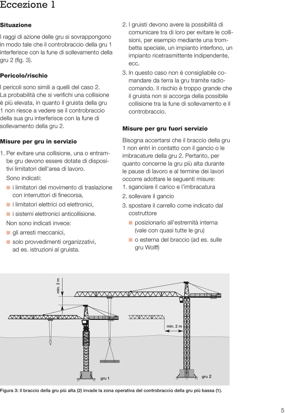 La probabilità che si verifichi una collisione è più elevata, in quanto il gruista della gru 1 non riesce a vedere se il controbraccio della sua gru interferisce con la fune di sollevamento della gru