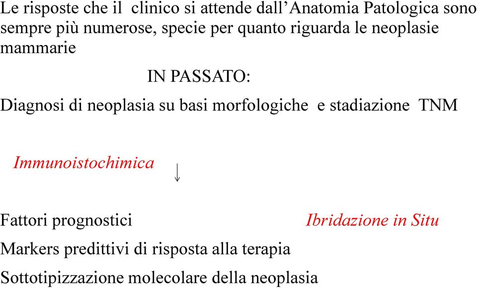 basi morfologiche e stadiazione TNM Immunoistochimica Fattori prognostici Ibridazione in