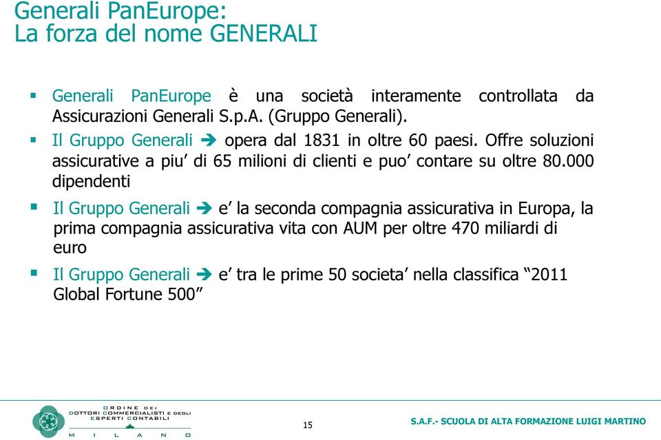 Offre soluzioni assicurative a piu di 65 milioni di clienti e puo contare su oltre 80.