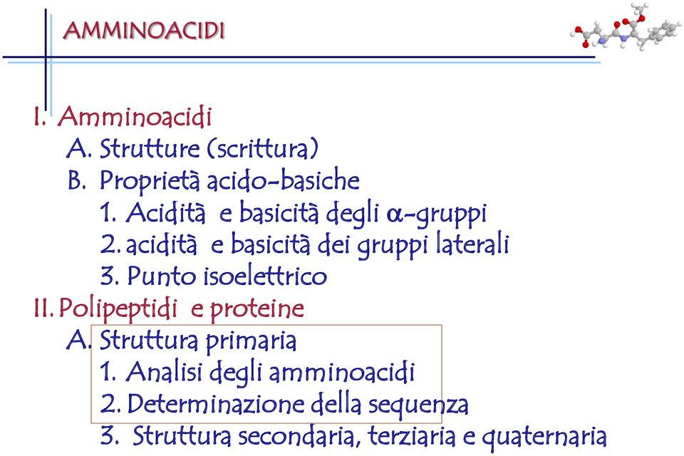 Punto isoelettrico II.Polipeptidi e proteine A. Struttura primaria 1.