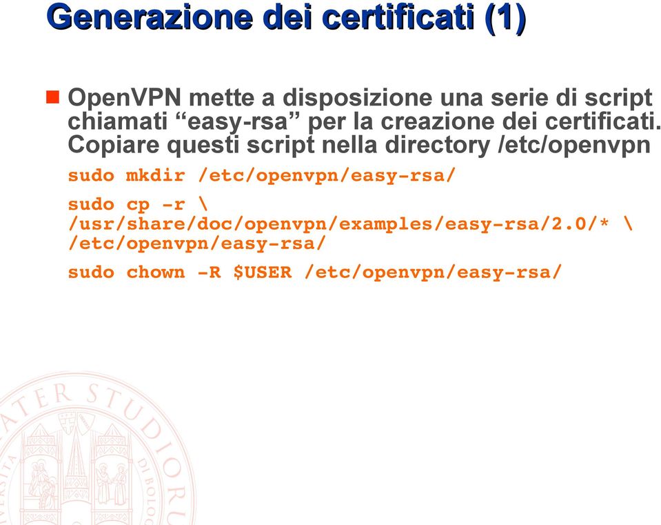 Copiare questi script nella directory /etc/openvpn sudo mkdir /etc/openvpn/easy rsa/