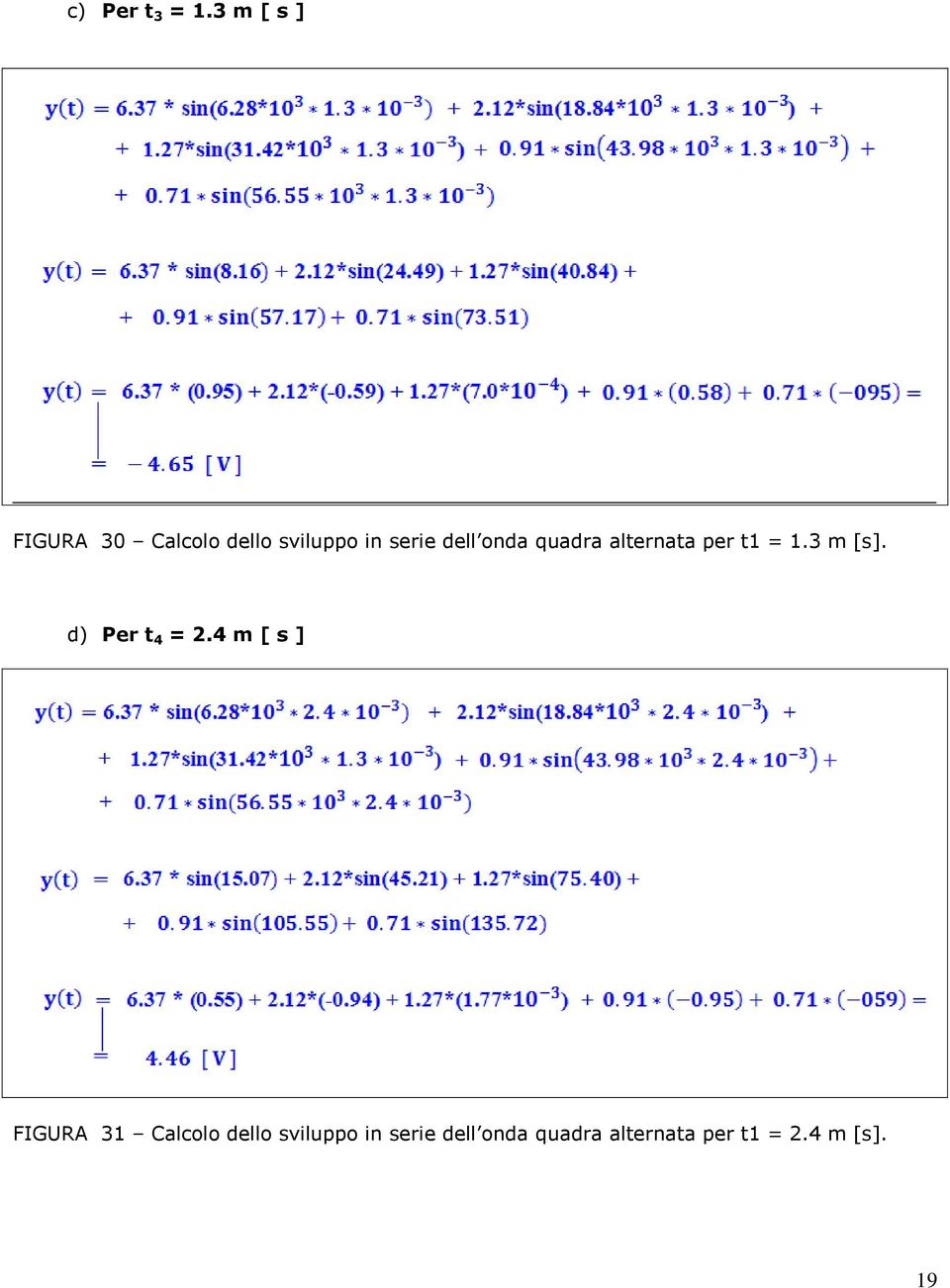 onda quadra alternata per t1 = 1.3 m [s]. d) Per t 4 = 2.