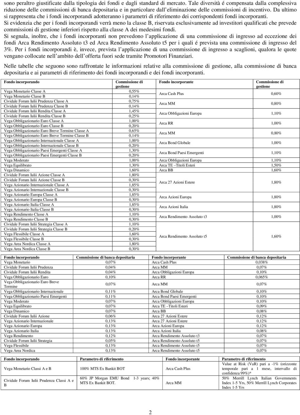 Da ultimo si rappresenta che i fondi incorporandi adotteranno i parametri di riferimento dei corrispondenti fondi incorporanti.