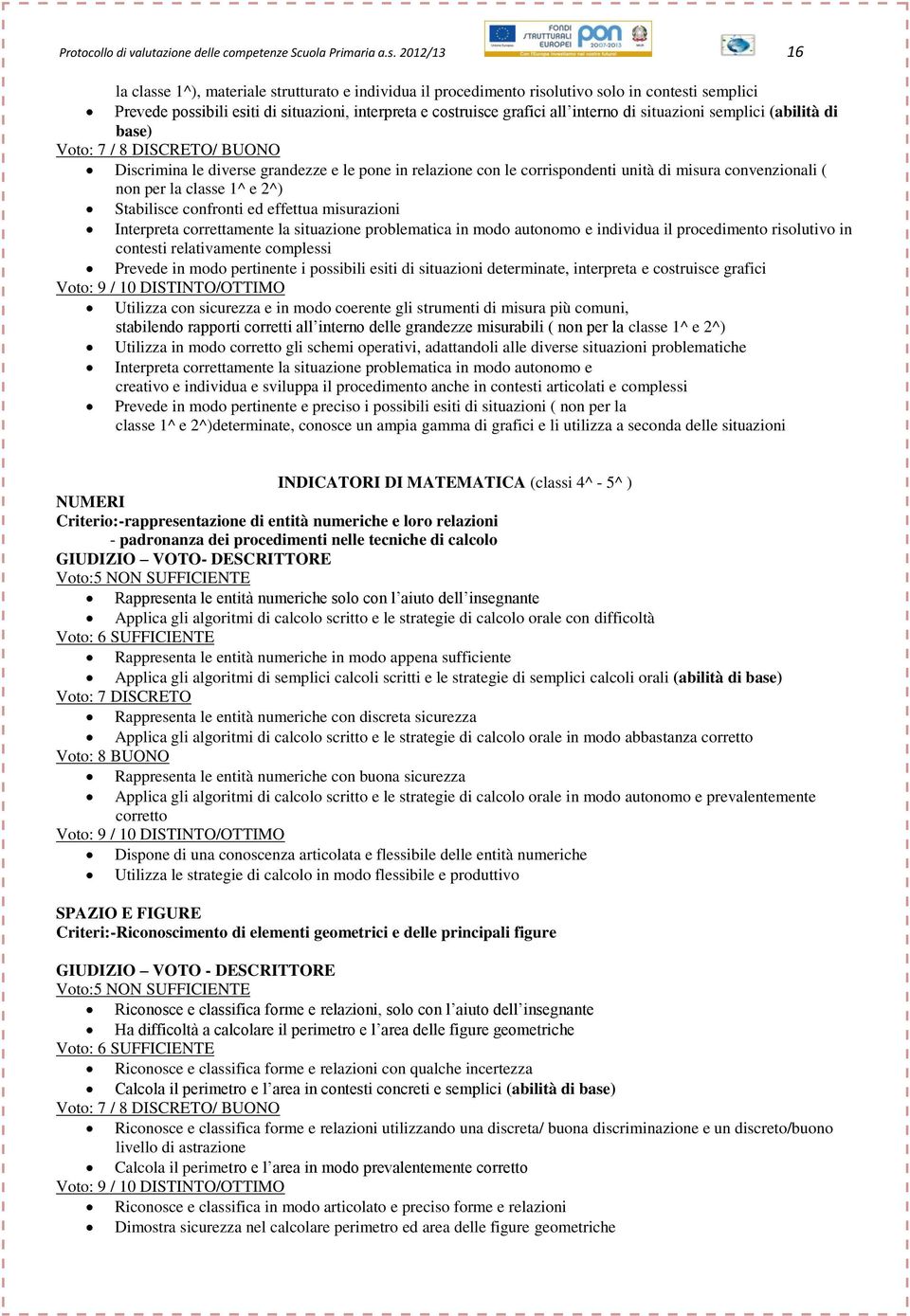 situazioni semplici (abilità di base) Voto: 7 / 8 DISCRETO/ BUONO Discrimina le diverse grandezze e le pone in relazione con le corrispondenti unità di misura convenzionali ( non per la classe 1^ e