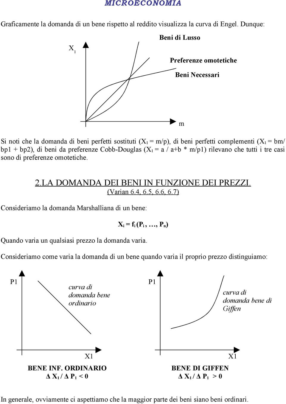 Cobb-Douglas (X 1 = a / a+b * m/p1) rilevano che tutti i tre casi sono di preferenze omotetiche. m 2.LA DOMANDA DEI BENI IN FUNZIONE DEI PREZZI. (Varian 6.4, 6.5, 6.6, 6.