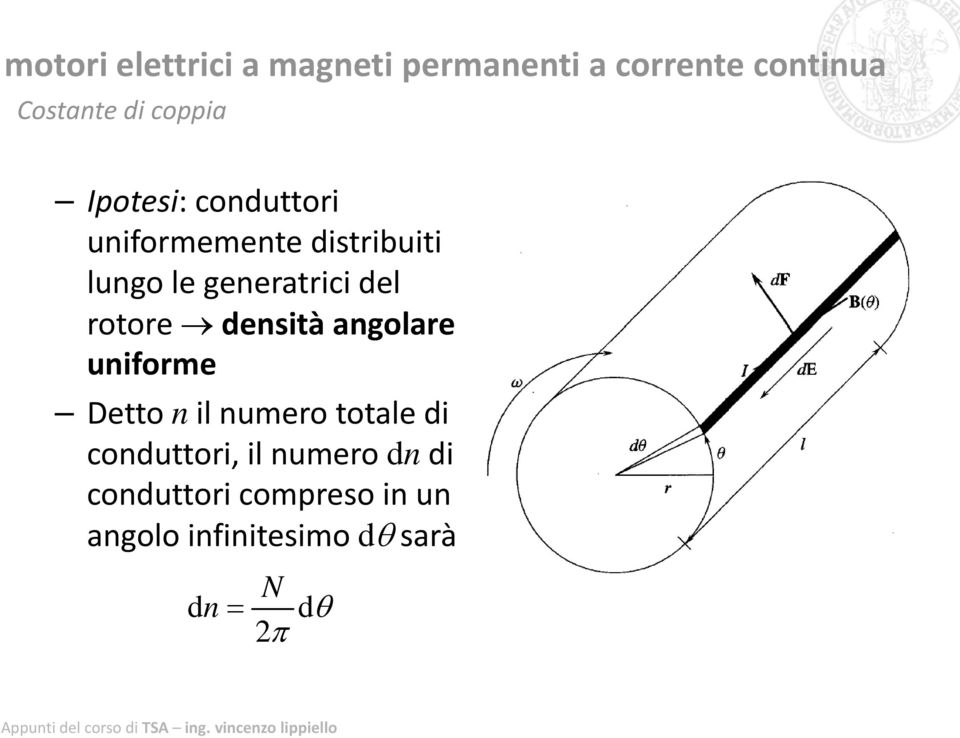 del rotore densità angolare uniforme Detto n il numero totale di