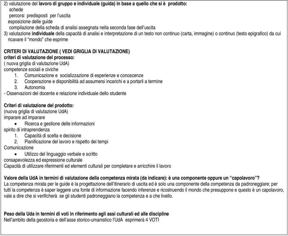 il mondo che esprime CRITERI DI VALUTAZIONE ( VEDI GRIGLIA DI VALUTAZIONE) criteri di valutazione del processo: ( nuova griglia di valutazione UdA) competenze sociali e civiche.