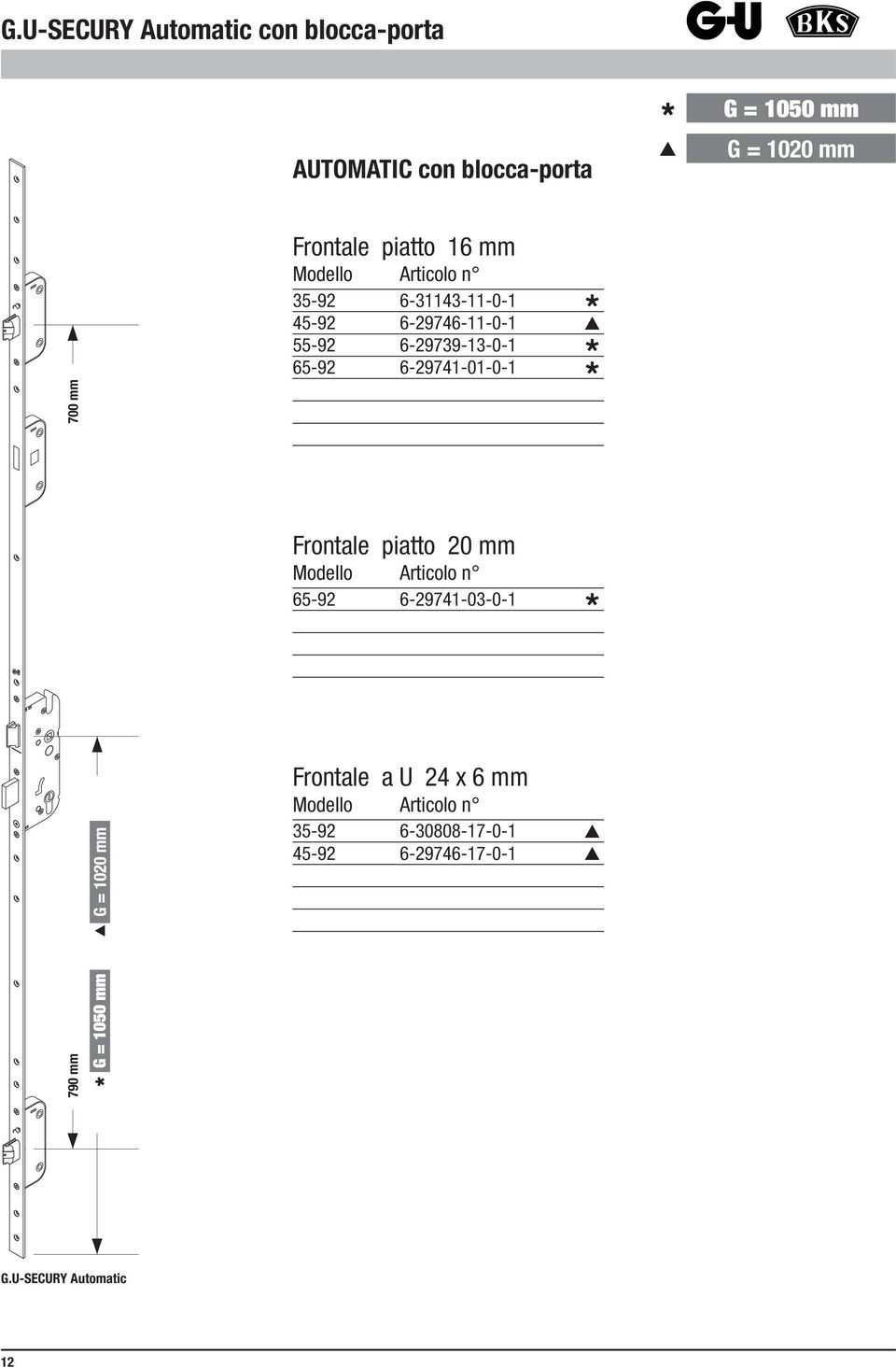 6-29739-13-0-1 * 65-92 6-29741-01-0-1 * Frontale piatto 20 mm 65-92 6-29741-03-0-1 *