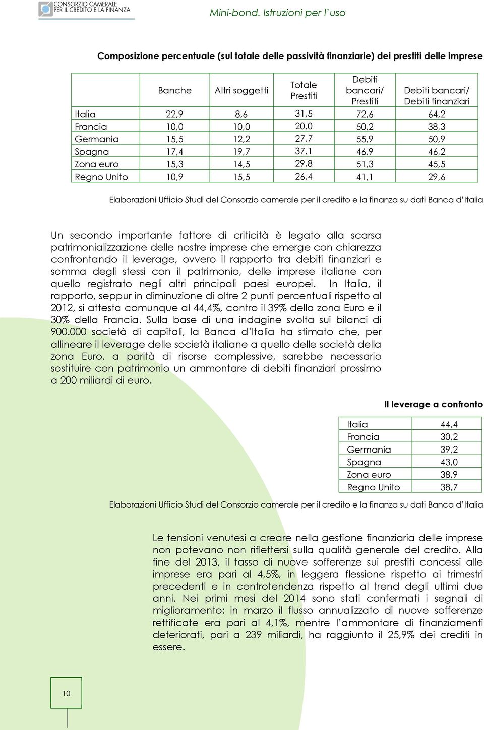 Elaborazioni Ufficio Studi del Consorzio camerale per il credito e la finanza su dati Banca d Italia Un secondo importante fattore di criticità è legato alla scarsa patrimonializzazione delle nostre